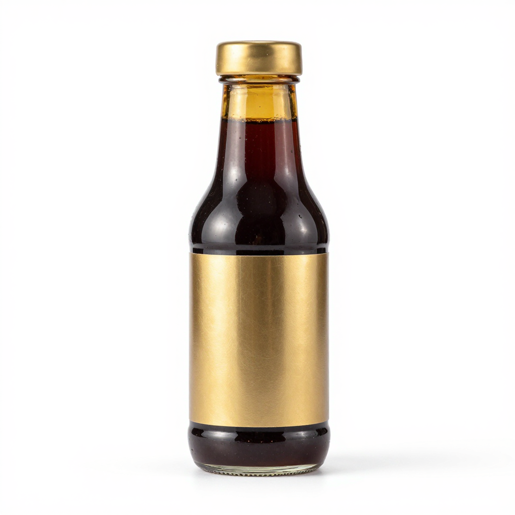Honey-Garlic BBQ Sauce with Smoky Spices in a Rustic Brown Glass Bottle